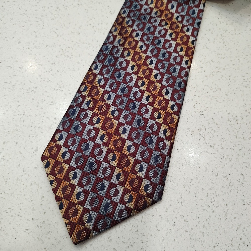 Paul Dione Geometric Design 100% Silk Mens Neck Tie Bold Business 60x4" Metallic